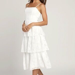 Lulu's Grace and Beauty White Burnout Floral Print Tiered Dress - White